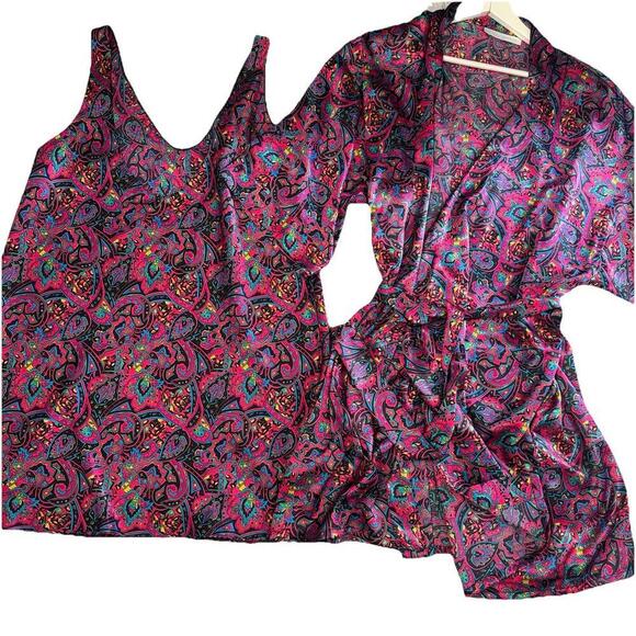 Vintage Womens Lingerie Set Erica Taylor Nightie Chemise & Robe Purple L large - Picture 1 of 9